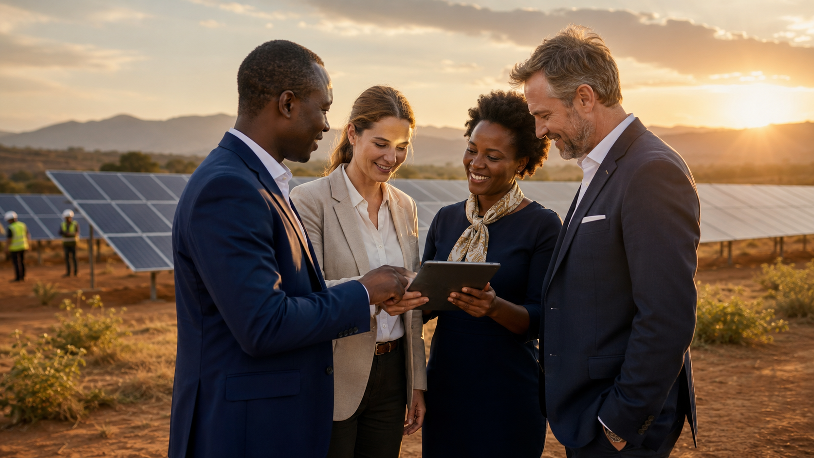 African and European project partners at a renewable energy site